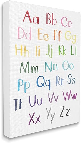 Stupell Industries Letras mayúsculas y minúsculas del alfabeto arcoíris ABC, diseñado por Jennifer McCully, lienzo para pared, 16 x 20 pulgadas,