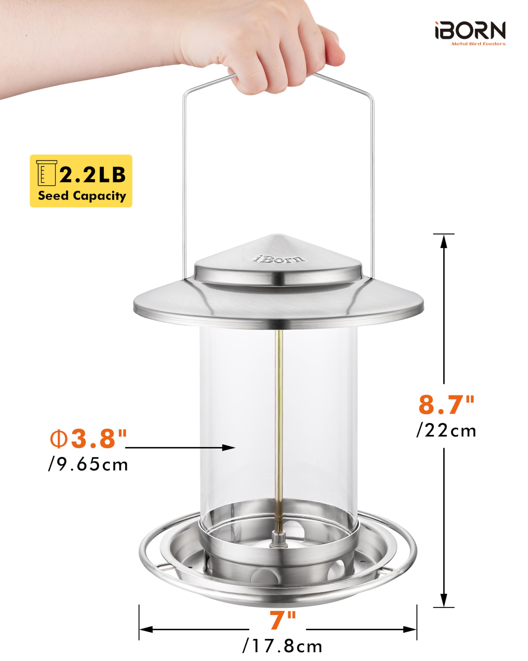 IBorn Mangiatoia Per Uccelli In Metallo 6 Porte | Da Appendere Per Semi Di Niger E Girasole | Resistente E Verde | Confezione Da 2 Da 35,5 Cm