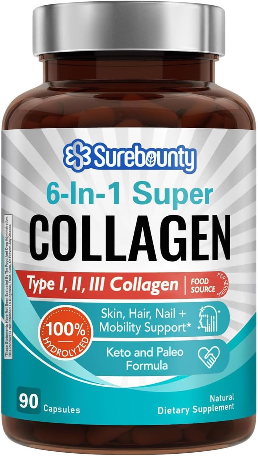 Surebounty Multi Collagen Complex, Type I, II, III, 6-in-1 Super Collagen wit...