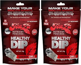 TeaZa Energy Pouches, Tobacco Free Nicotine Free Dip Smokeless Alternative Snuff & Energy Dip Chewing Tobacco Alternative Healthy Dipping Premium Flavored Cherry Chill (2 Pack)