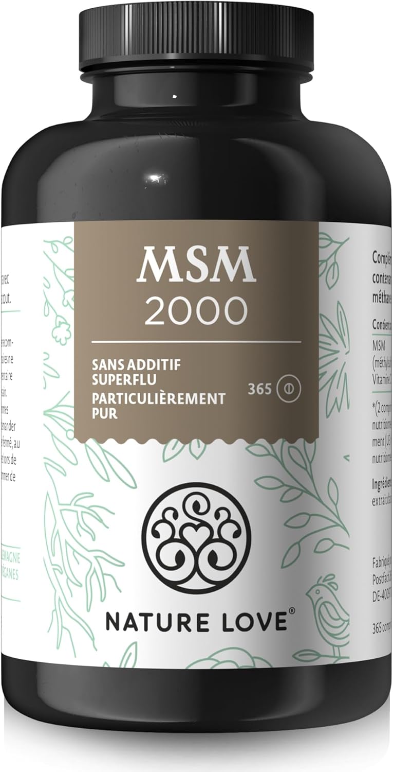 NATURE LOVE® MSM 2000mg with Vitamin C – 365 laboratory-tested tablets – MSM powder more compact than with capsules – without additives, highly dosed, vegan, produced in Germany