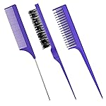 Patelai 3 Pieces Hair Styling Comb Set, Includes Teasing Fluffy Hair Brush, Rat Tail Teasing and Triple Comb for Women(Purple)