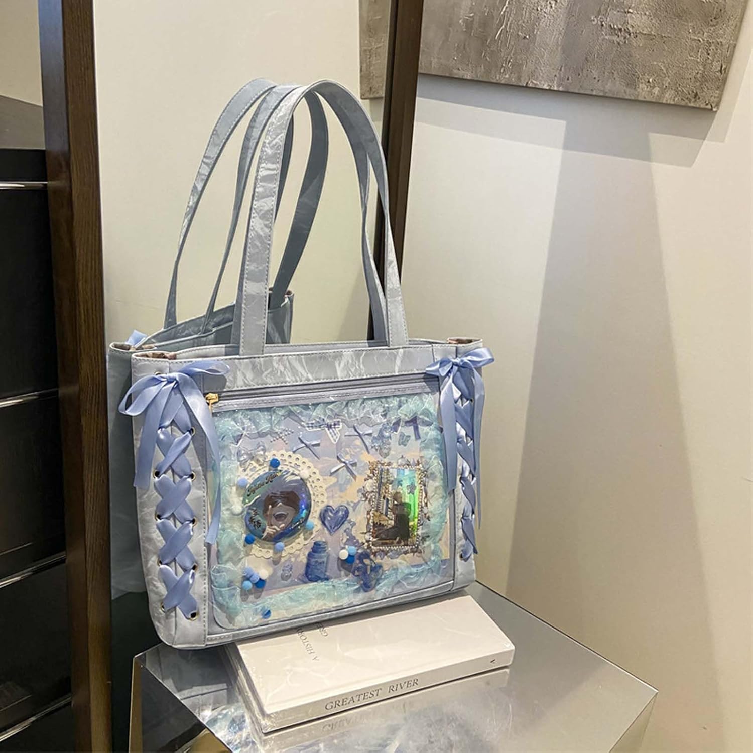Silk ribbon itabag women's new large capacity tote bag JK bow transparent doll bag