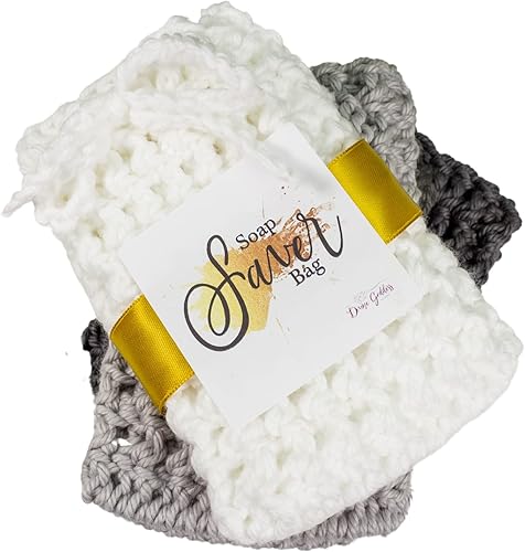 White Light Gray Pewter Soap Savers For Bar Soap Pouch 3 Pack Set - Cotton Soap Sack with Drawstring - Loofahs and Body Sponges