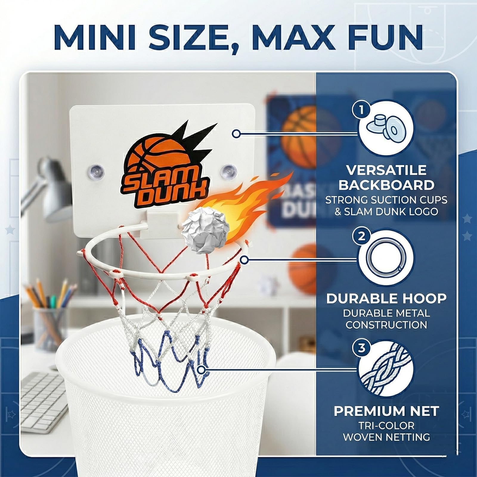 Canasta de baloncesto, papelera decoración baloncesto para habitaciones, Basketball Hoop Bin - Funny Waste Paper Basket for Teenager's Room or Office Perfect Gadget(papelera no incluida)