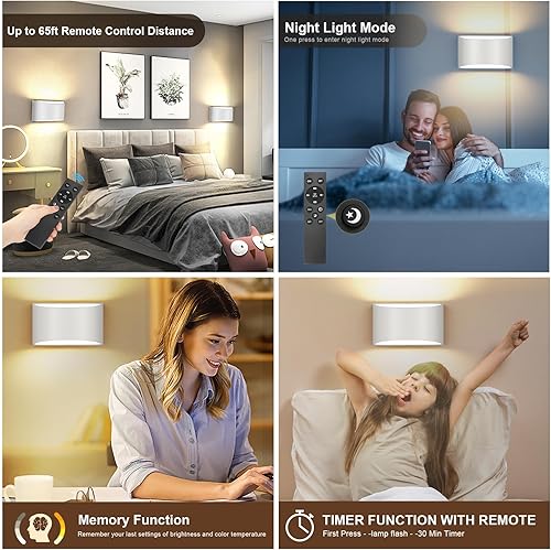 Miniatura 4 de TRLIFE Modernas lámparas de pared LED, luz regulable con control remoto y temperatura de color ajustable 3000K6000K, aluminio 12W, cableada 120V AC,