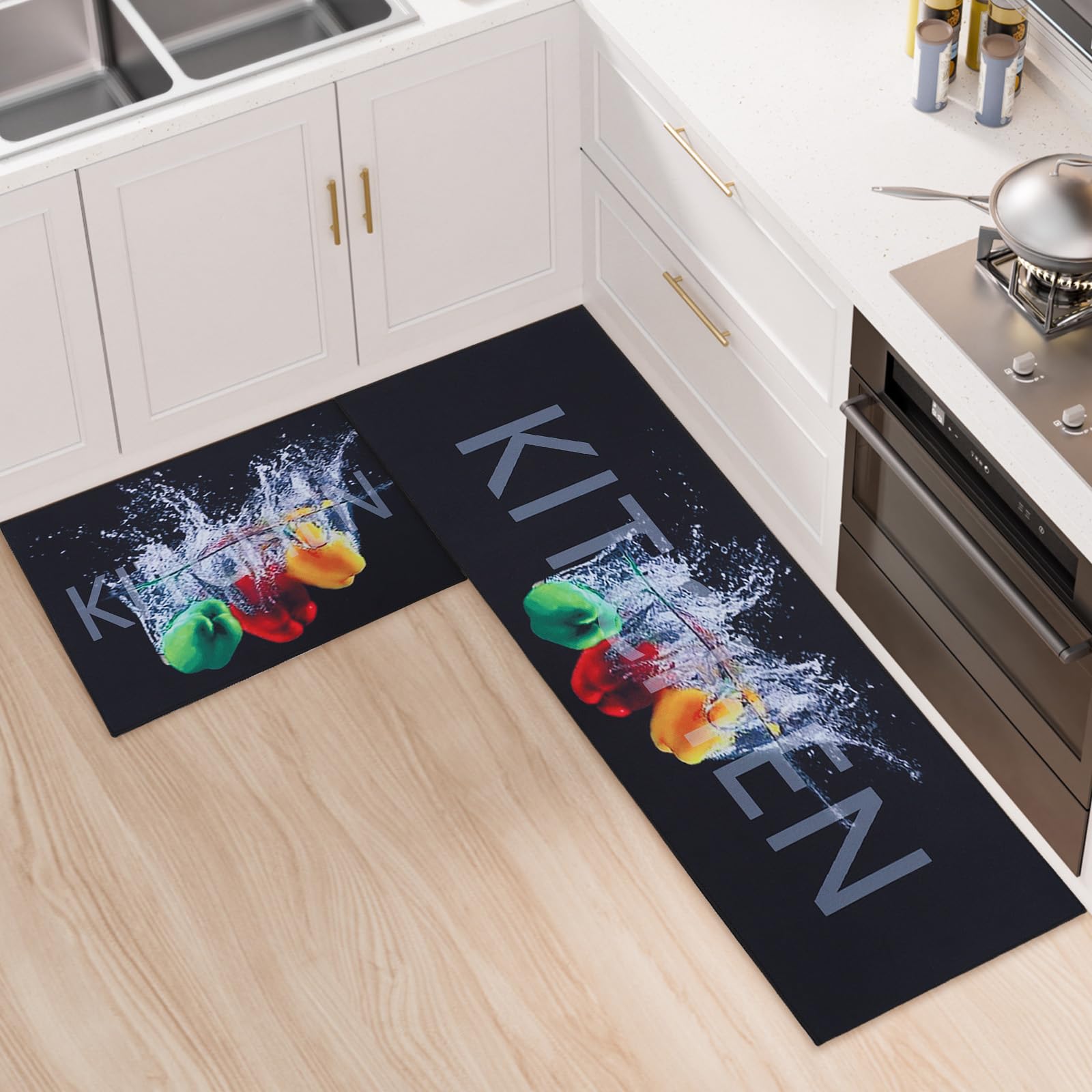 LY4U Set Of 2 Floor Mats - Washable Kitchen Rugs for Home Floor, Carpet for Hallway, Dining Room, Entryway, Pet