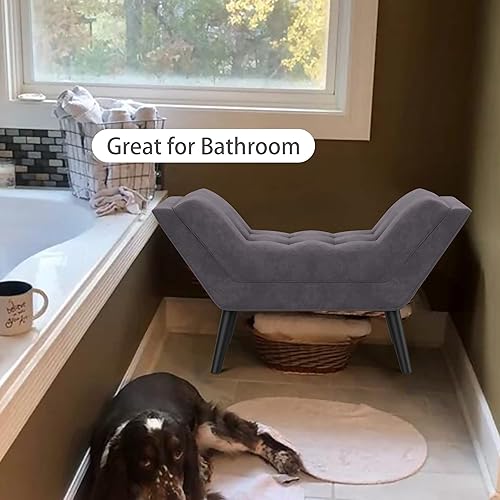 Vista 44 de Andeworld Banco de cama tapizado copetudo, taburete otomano de entrada, banco otomano de dos plazas (gris oscuro)