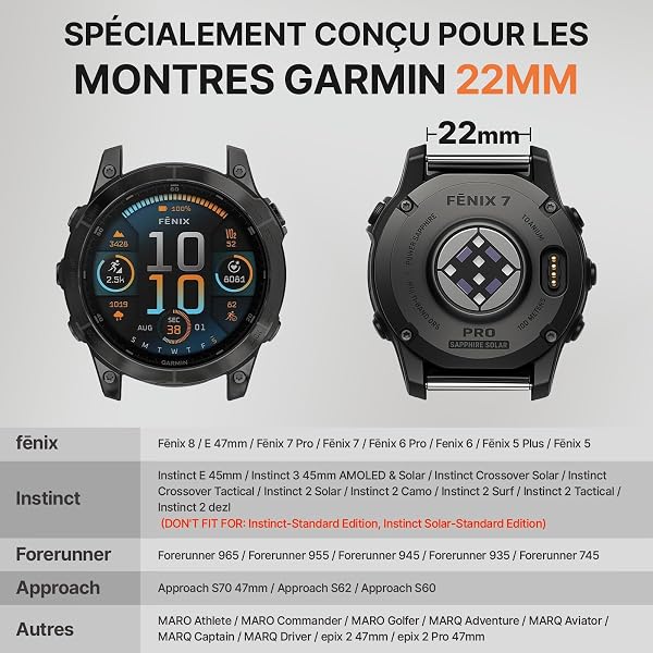 Bandletic 22mm 26mm QuickFit Bracelet Compatible avec Garmin Fenix 8 47mm/51mm, pour Garmin Fenix 7/6/5/3, Bracelet Nylon pour Epix/Forerunner/Instinct/Enduro/Tactix/Descent/Quatix/Tactical/Tide/Solar - 3