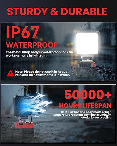 Vista 38 de Ecarke Ecarke - Luz de trabajo LED compatible con Milwaukee, luces de trabajo de inundación LED inalámbricas de 48 W y 4800 LM, compatible con luz