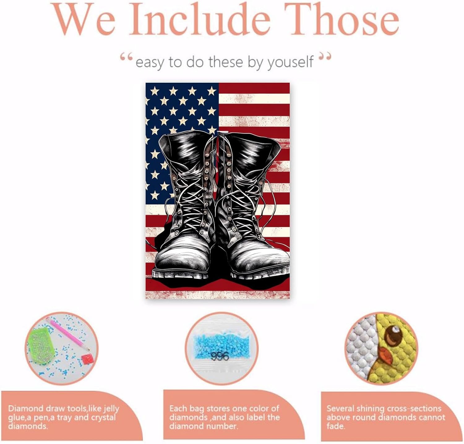 NSUAJOF Diamond Painting Kits DIY Full Round Drill Flag Soldier Boots Soft Canvas Personalized Design, Veteran's Day 5D Art - Home Wall Decor & Great Gift for Others 20x30 Inch