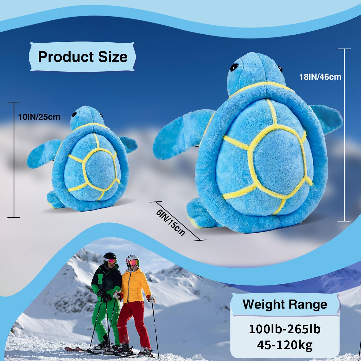 3 Pcs Large Ski/Snowboard Butt Pads Set, Snowboard Turtle Hip Knee Protection, Snowboarding Turtle Cushion Protective Gear for Skiing Skating Snowboarding Winter Outdoor Protection