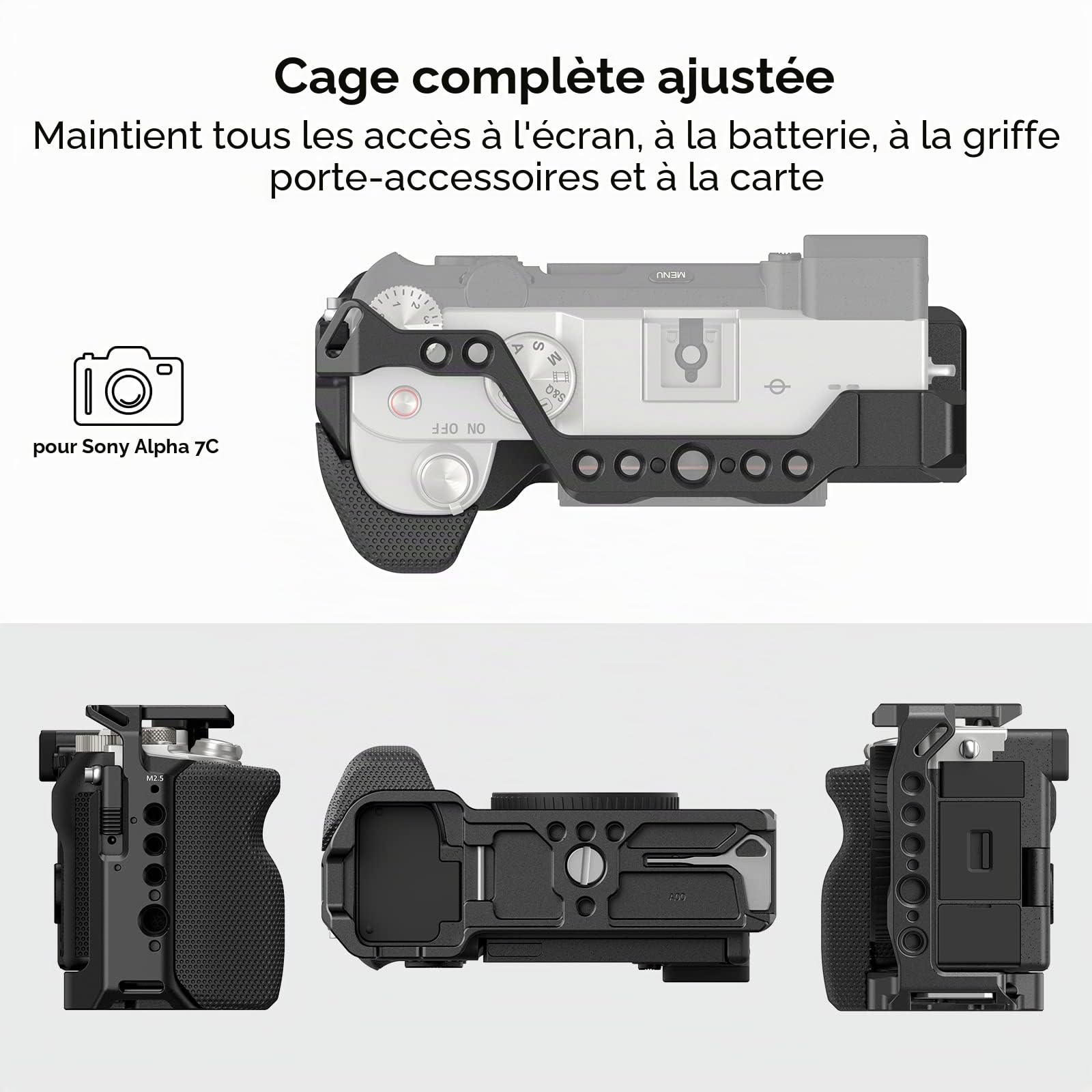 SMALLRIG A7C Cage avec Poignée Latérale en Silicone, Plaque à Dégagement Rapide pour Arca et Trous de Positionnement pour Arri, Support de Cold Shoe - 3212B