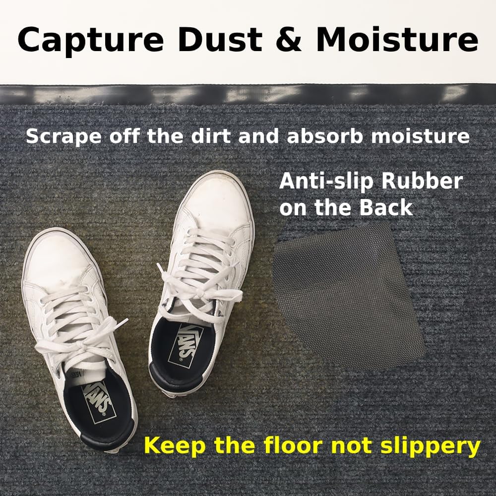 Japard Commercial Entrance Front Door Mat, 3 ft x10 ft 8mm Doormats Indoor Outdoor Washable Entry Rug Hallway Balcony Garage Gray