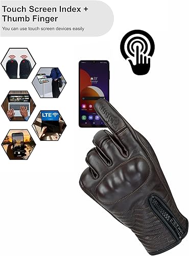 Miniatura 5 de Full Finger Leather Motorcycle Gloves for Men & Women Touch Screen Gloves Premium Street Motorcycle Durable Protective Cruiser Biker Gel Leather