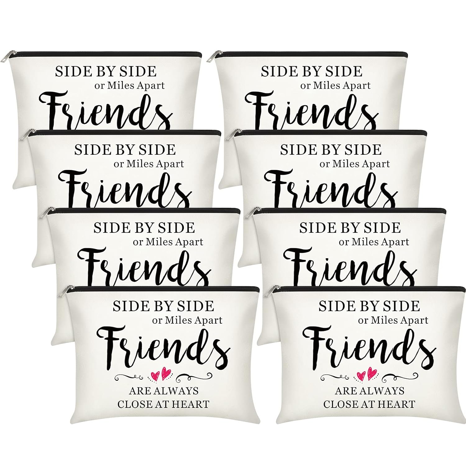 Xuniea 8 Pieces Friendship Gift Friend Makeup Bags Friendship Cosmetic Bags Portable Cosmetic Pouch Toiletry for Women Valentine Gift Makeup Travel Retirement Birthday Anniversary(Warm Pattern)