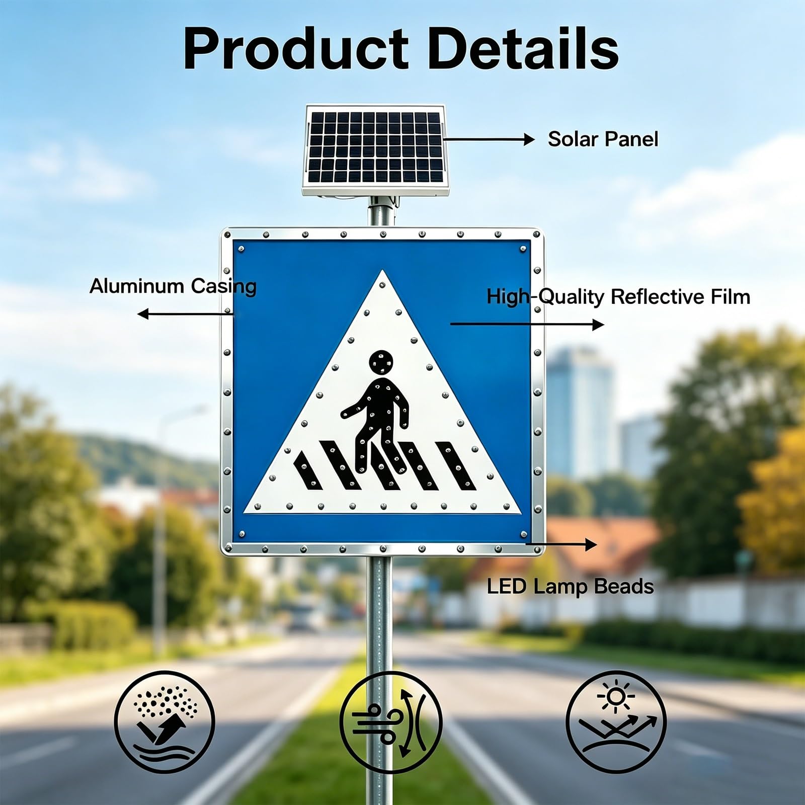 Panel de Señalización LED Solar for Tráfico, Vial Luminoso Intermitente, Utilizable Todo el Año, con LED Intermitentes, for Vías de Evacuación(24in)