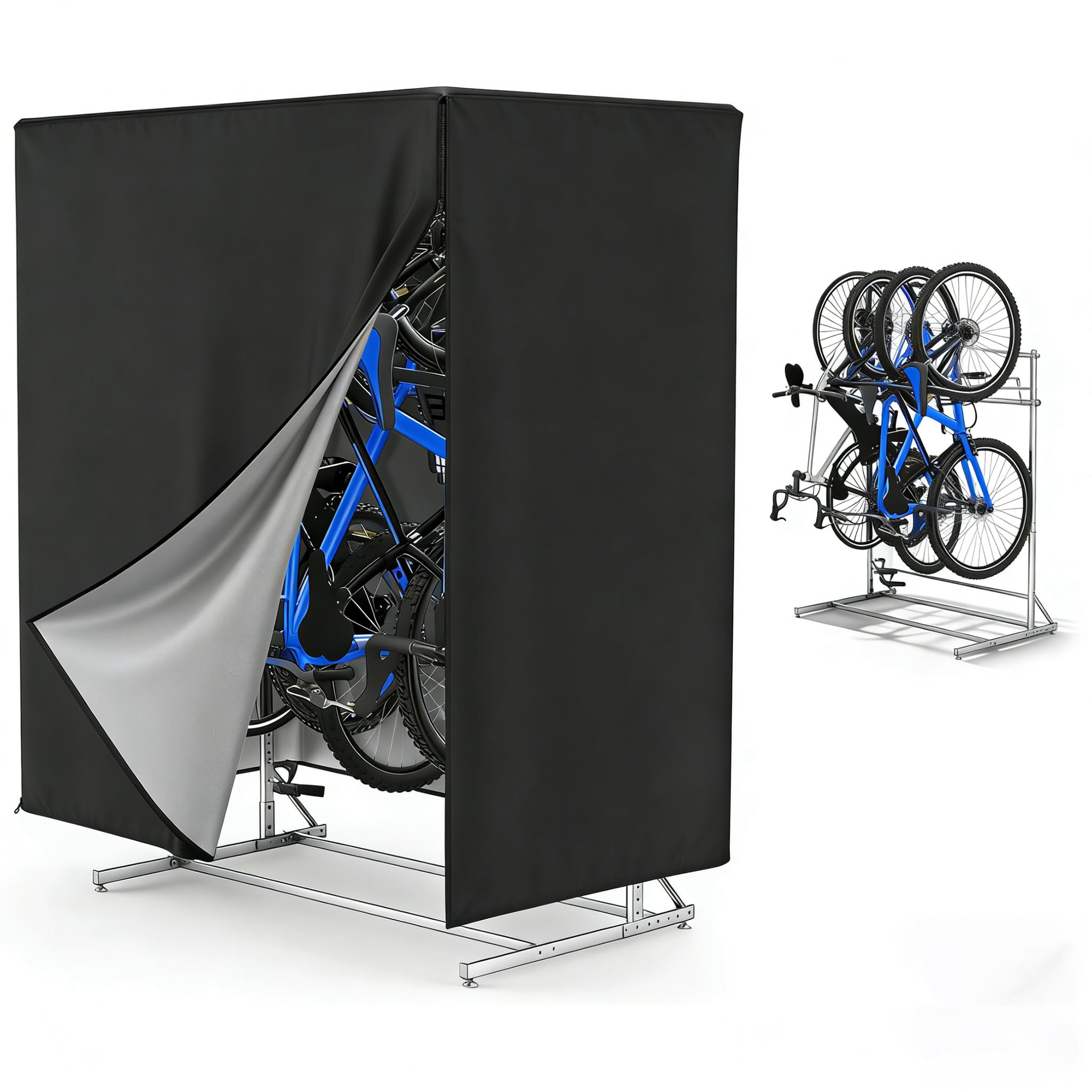 EASTLOONG Vertical Bike Rack Cover for 5-8 Bicycles, Outdoor Waterproof Dustproof Storage Cover, Fits Standard Bike Racks, Black - 200x110x220cm