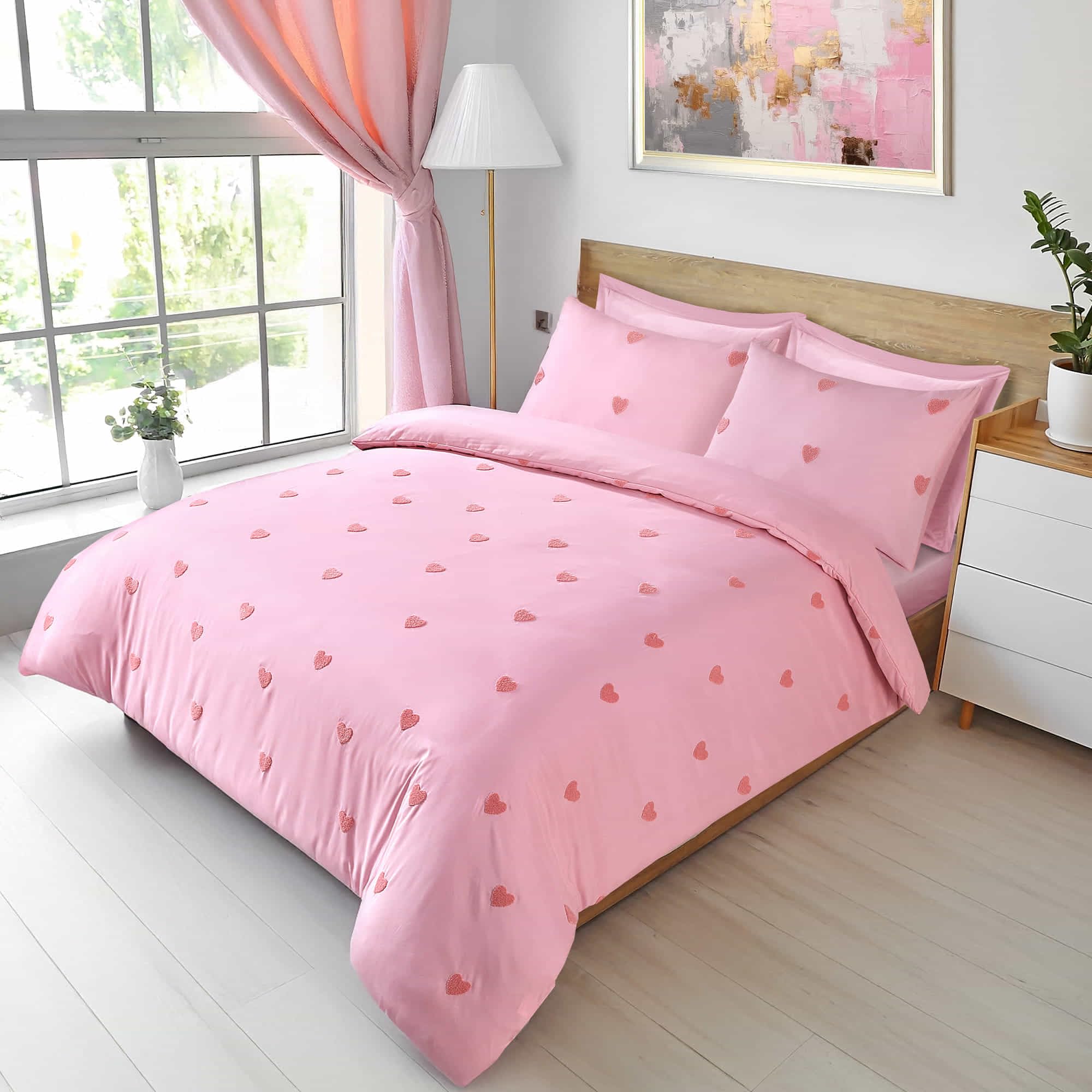 LYMA Bedding Duvet Cover Set Single Heart Tufted, OEKO-TEX Certified, Ultra Soft NanoPlush Double Brushed Quick Dry Fabric Button Closure Wrinkle Fade Resistant Quilt Cover & Pillowcases (Light Pink) — image 1
