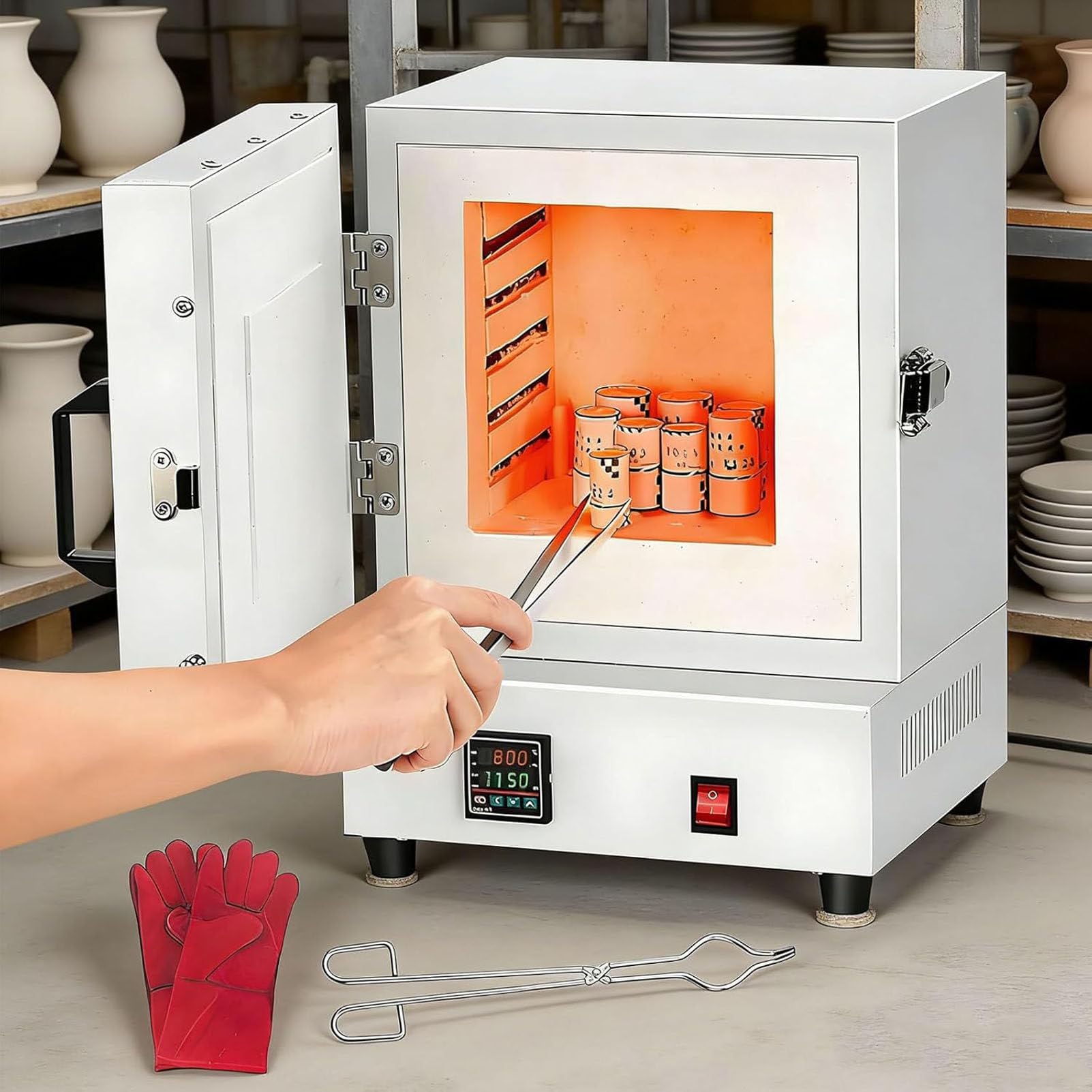 Elektryczny piec ceramiczny do użytku domowego ze sterownikiem | Wysokotemperaturowy piec do topienia o mocy 2000 W,piec do obróbki cieplnej (1150°C/2102°F) do ceramiki i odlewania wosku