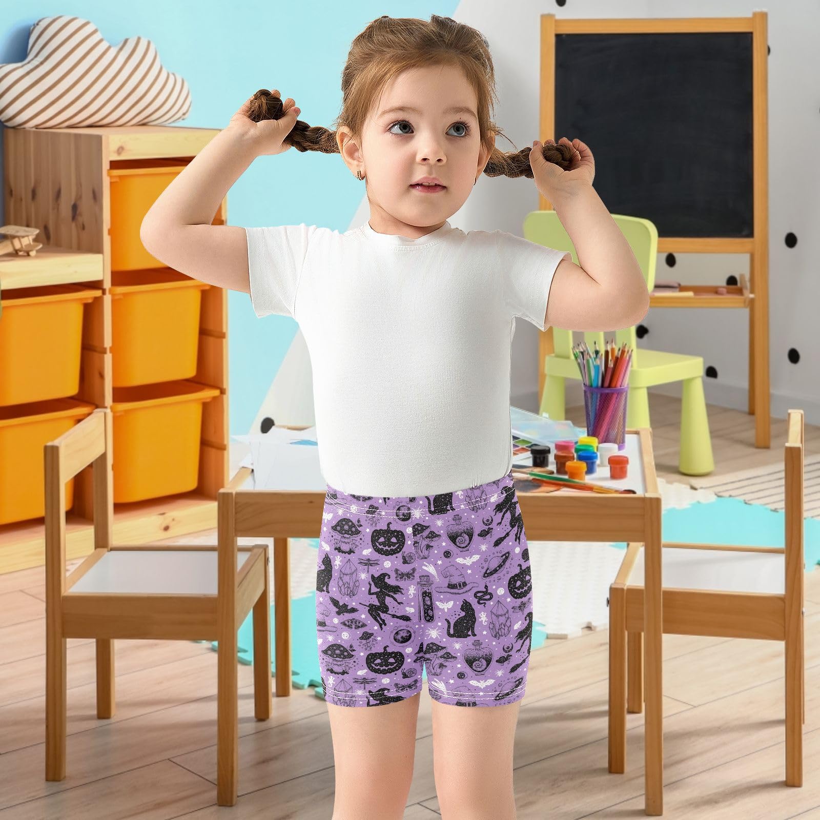 Dallonan Girls Dance Shorts, Toddler Biker Shorts Cartwheel Under Dress Pumpkin Cat Kids Biking Clothes 4-10Y Multi