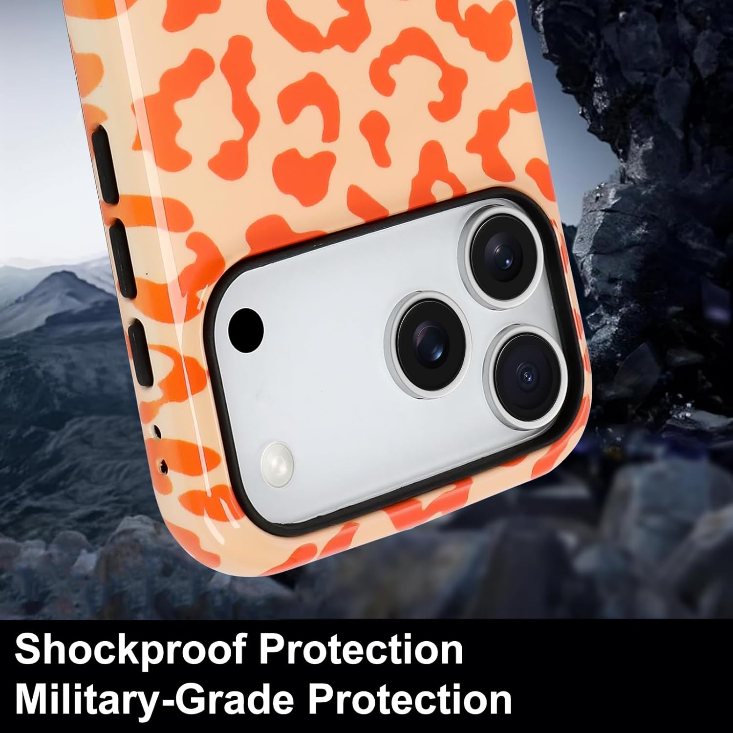 TEAUGHT Compatible with iPhone 17 Pro Max Case Support for MagSafe Cute Pattern Leopard Print Cheetah Camera Protection Cover for Girls Women -Orange