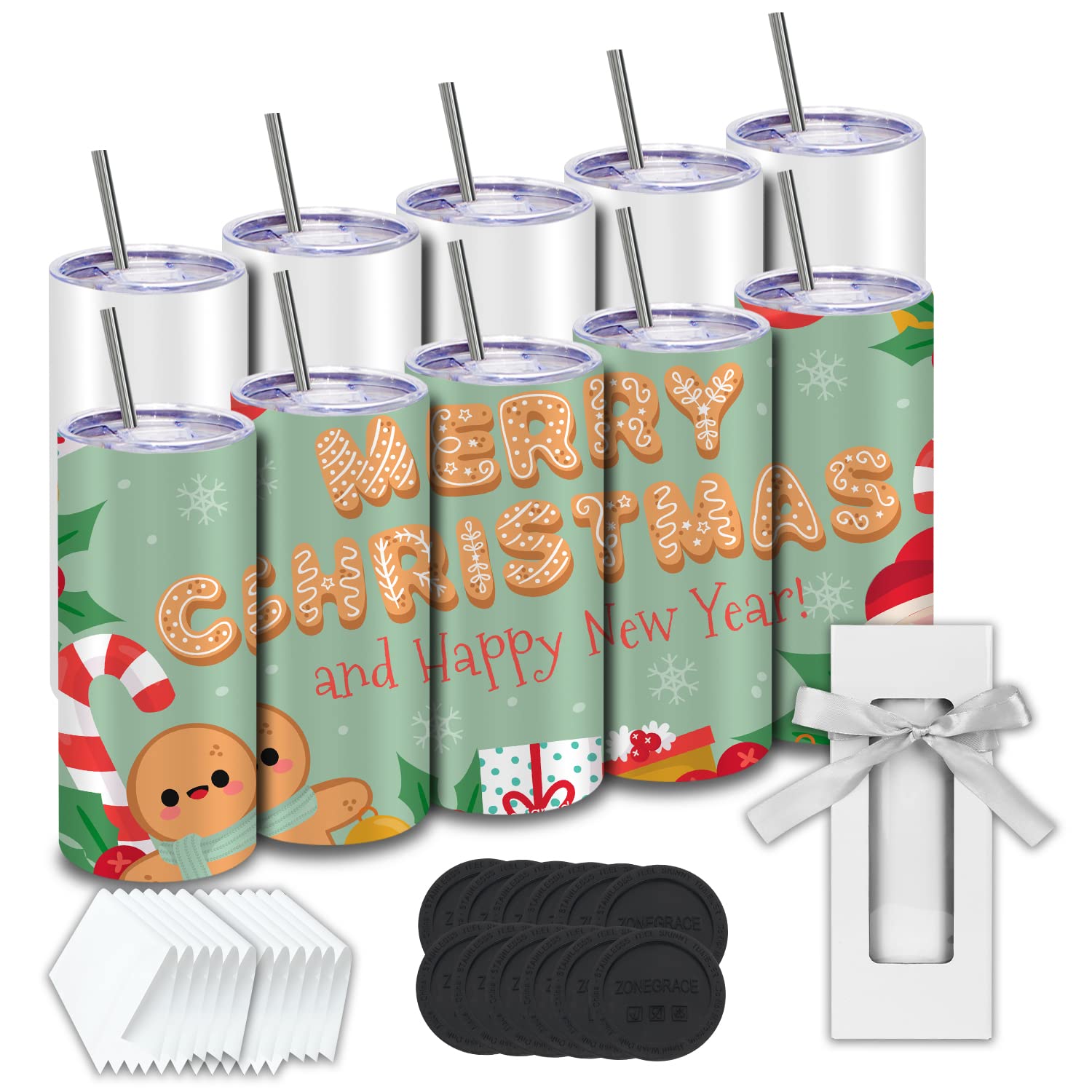 10 Pack Sublimation Tumblers bulk 20 oz ,Stainless Steel Double Wall Insulated Straight Sublimation Tumbler Cups Blank White with Lid, Straw, Individually Boxed,Polymer Coating for Heat Transfer