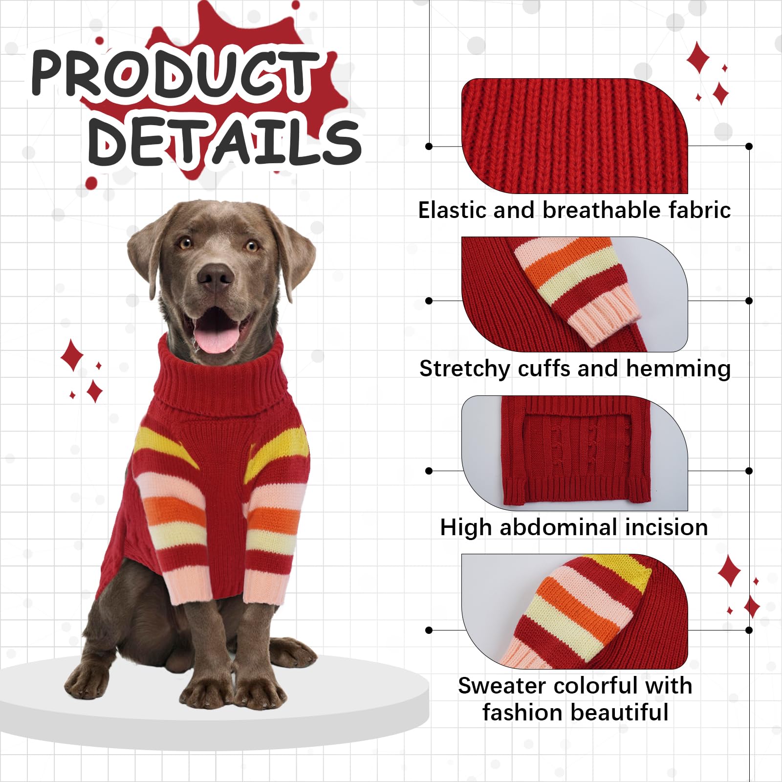OUOBOB Dog Jumper, Large Turtleneck Pullover Winter Vest for Girls Boys Christmas Outfits, Pet Sweatshirt Apparel Knitwear - Image 2