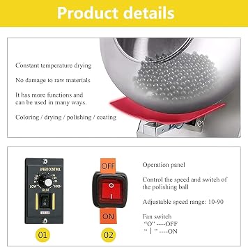 KEhtu Chocolate Panning Machine, 500W Sugar Coating Machine, Small Commercial Mini Chocolate Panning Machine, Adjustable Speed, Diameter 30cm, for Home Commercial Use