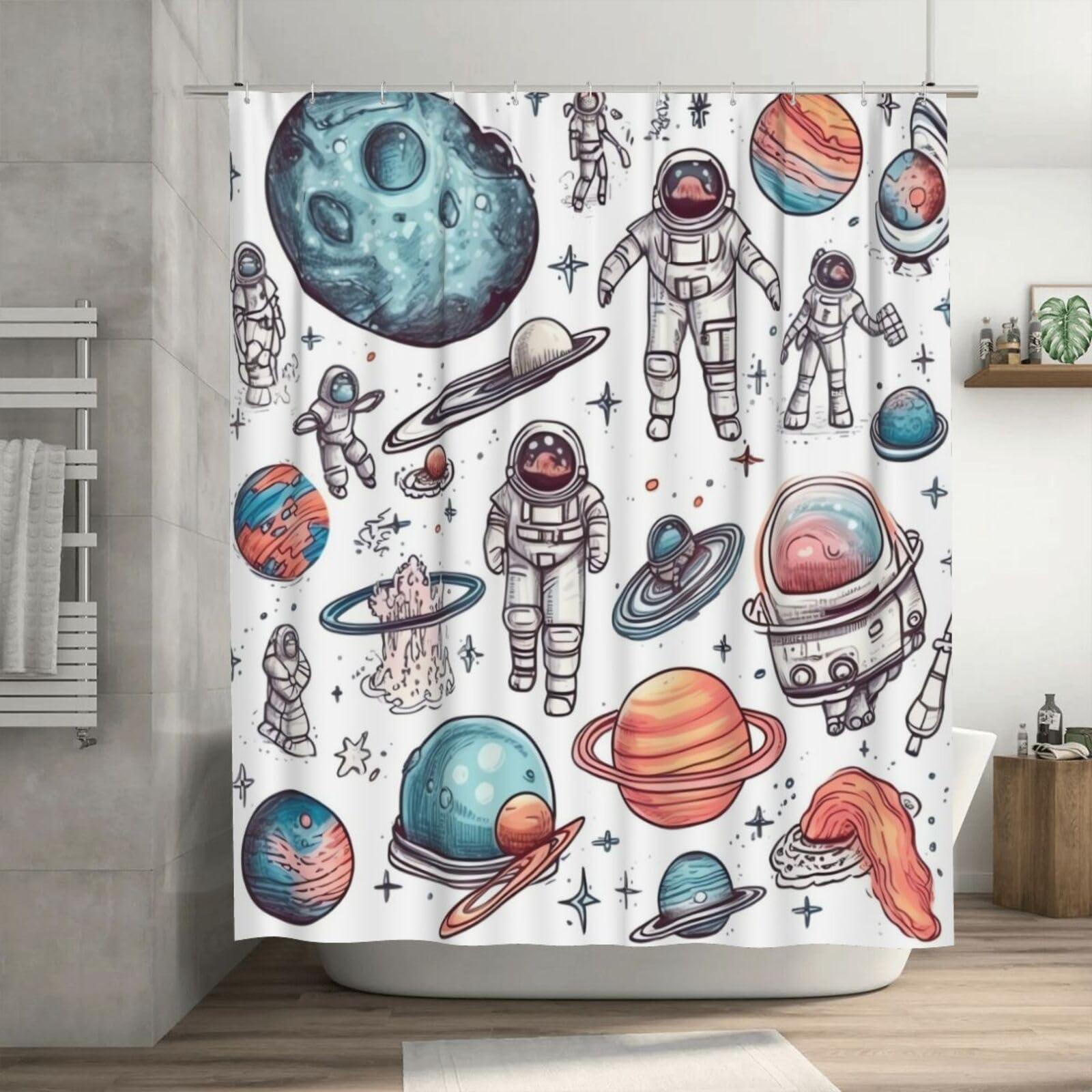 Rideau de douche anti-éclaboussures grand format motif cosmos en tissu lavable épais