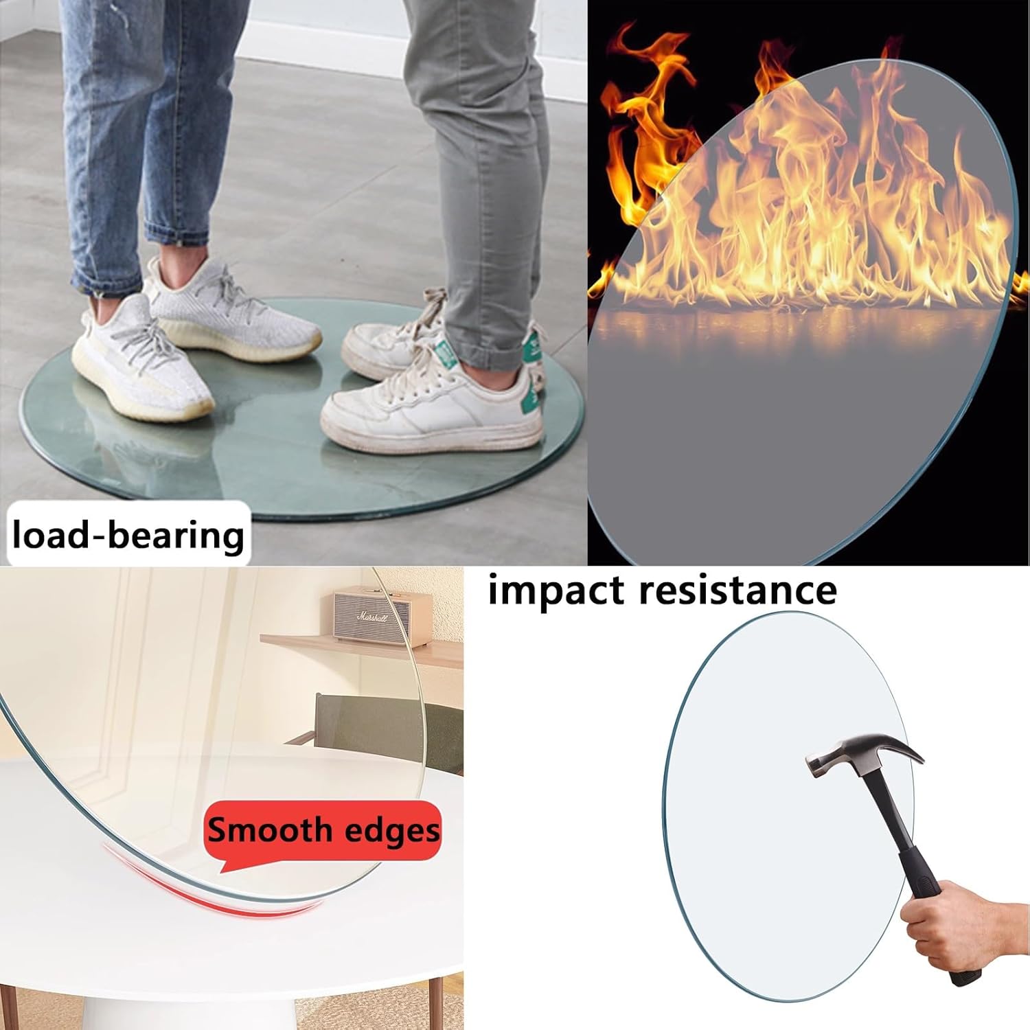 Round Glass Table Top 8mm Thick Tempered with Rounded Edge, Clear Tempered Glass Table Top, Clear Tempered Top Patio Table Replacement with 6 Anti Slip Pads for Table (Size : 65CM(26INCH))