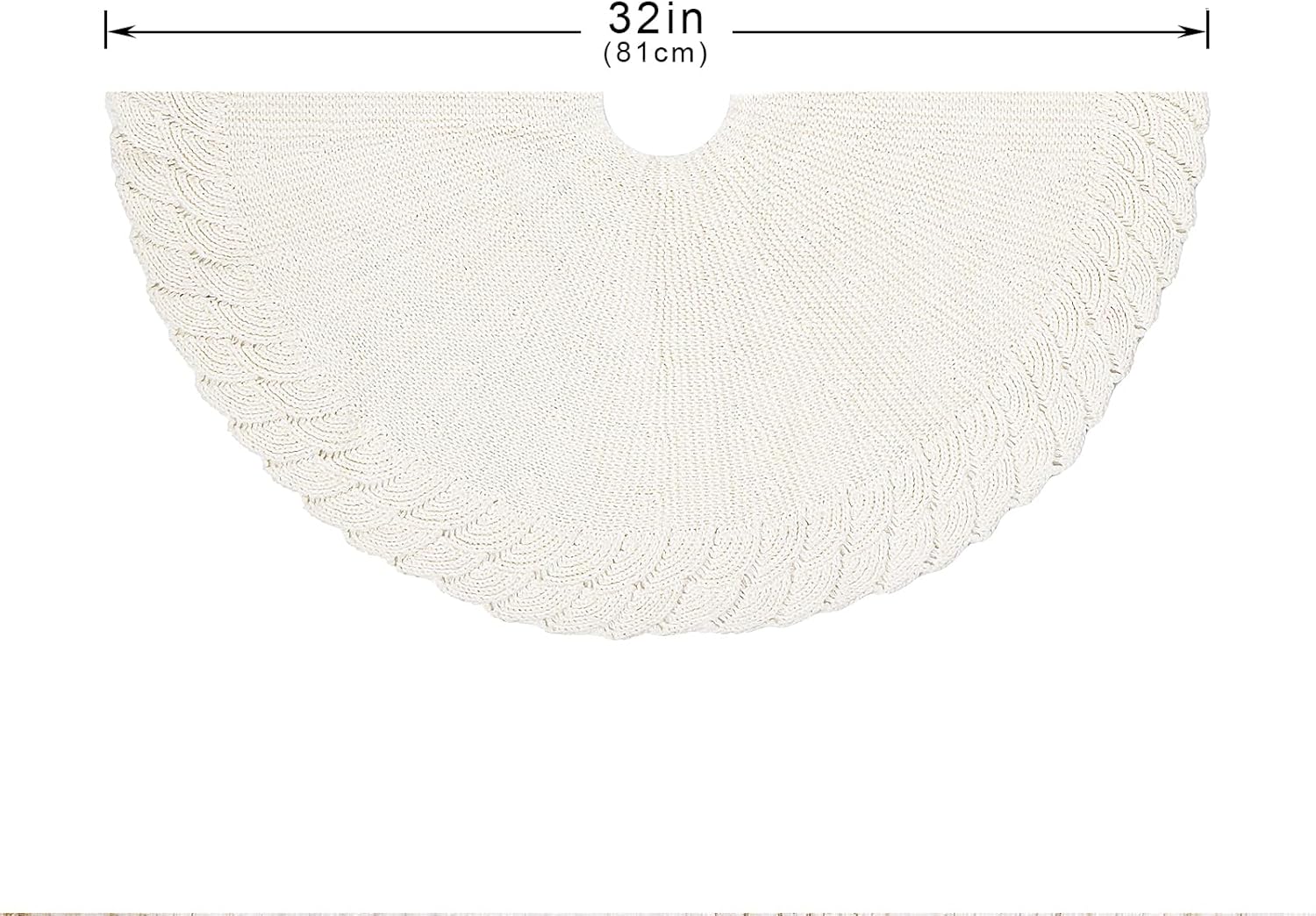 32 Inch Christmas Tree Skirt, Cream White Mermaid Scale Wave Pattern Knitted Xmas Tree Skirt, Rustic Christmas Holiday Decoration.