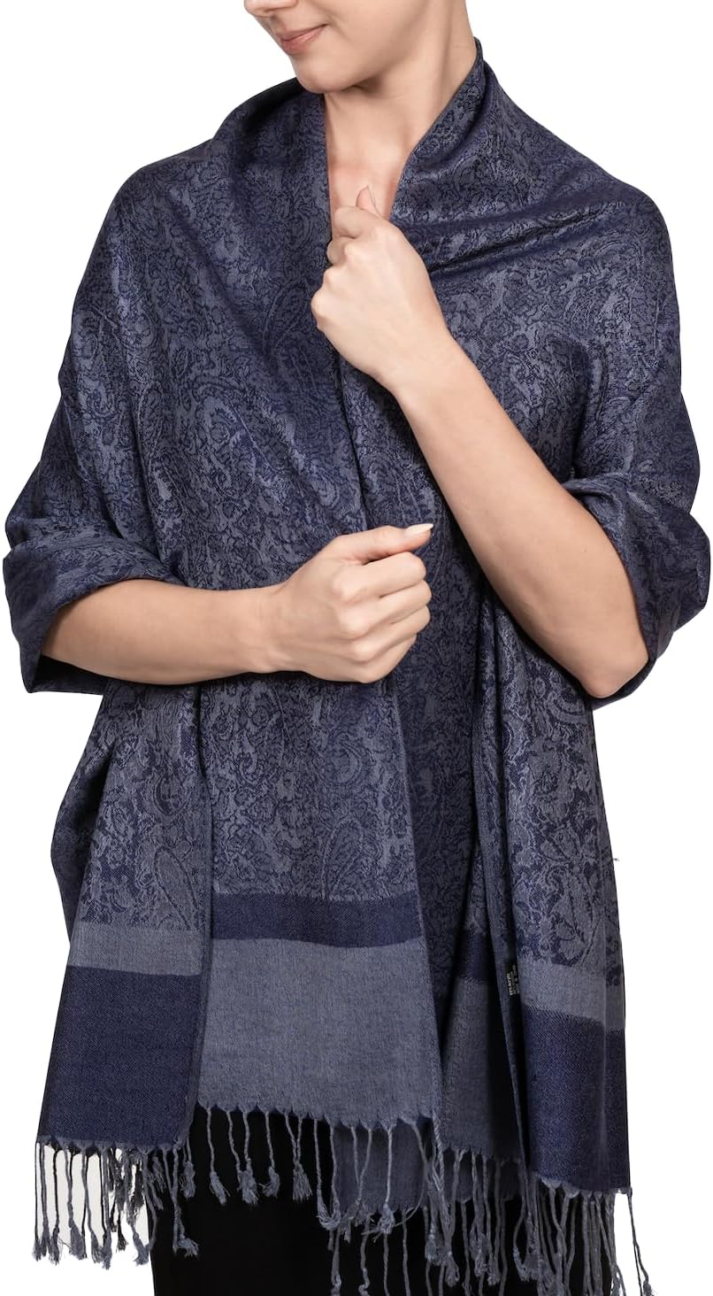 Achillea Two-Tone Vintage Paisley Pashmina Scarf – Lightweight Wrap & Shawl for Dresses, Weddings, Travel, All Seasons