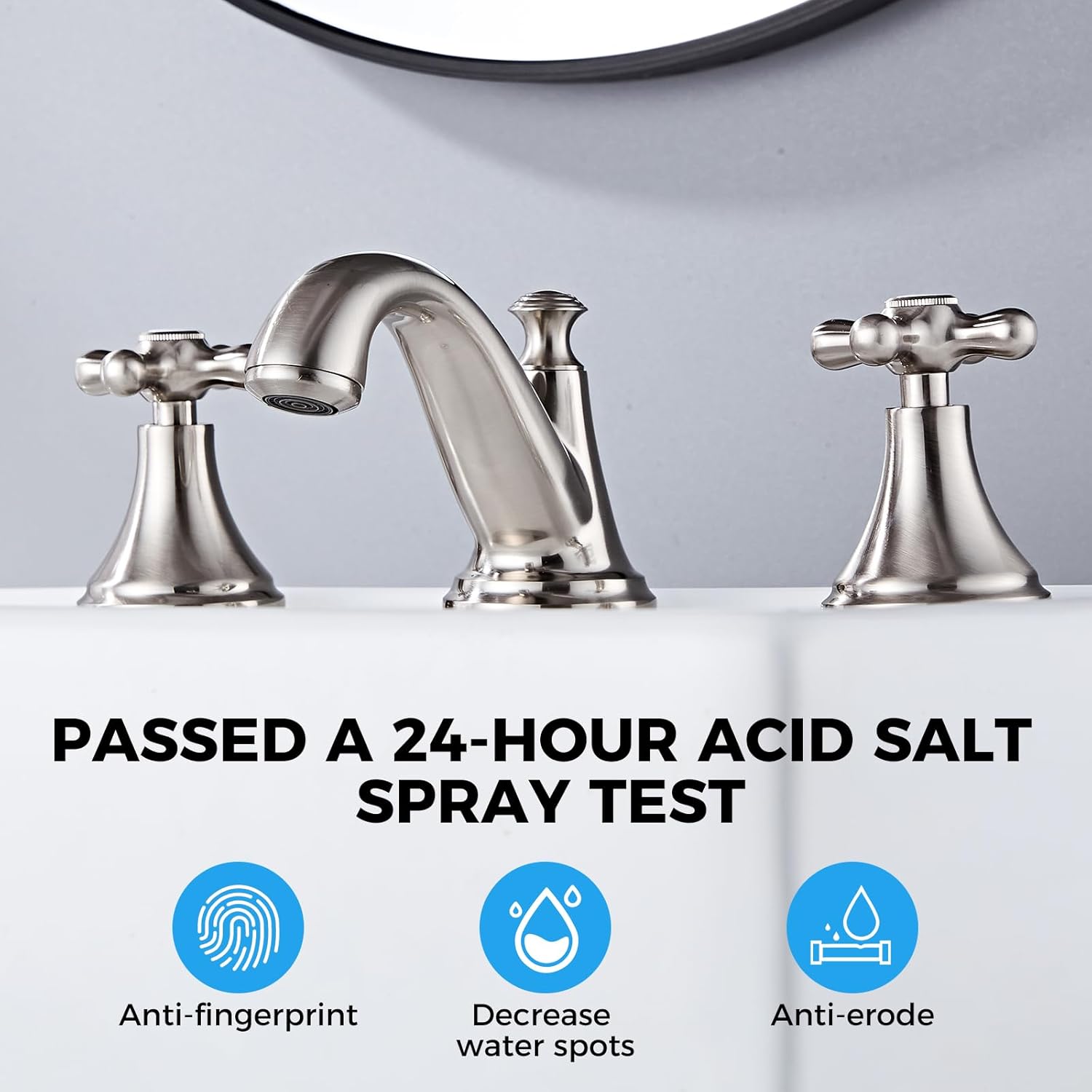 Vintage Widespread Bathroom Faucet, Brushed Nickel 3-Hole Sink Faucet with Drain Assembly, Solid Brass, Drip-Free Ceramic Cartridge, Adjustable 8-16 Inch Installation