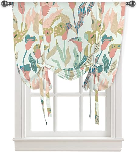 Cortinas de acuarela con lazos para cocina, baño, dormitorio, ventanas de 63 pulgadas de largo, cortinas de globos, cortinas con bolsillo para