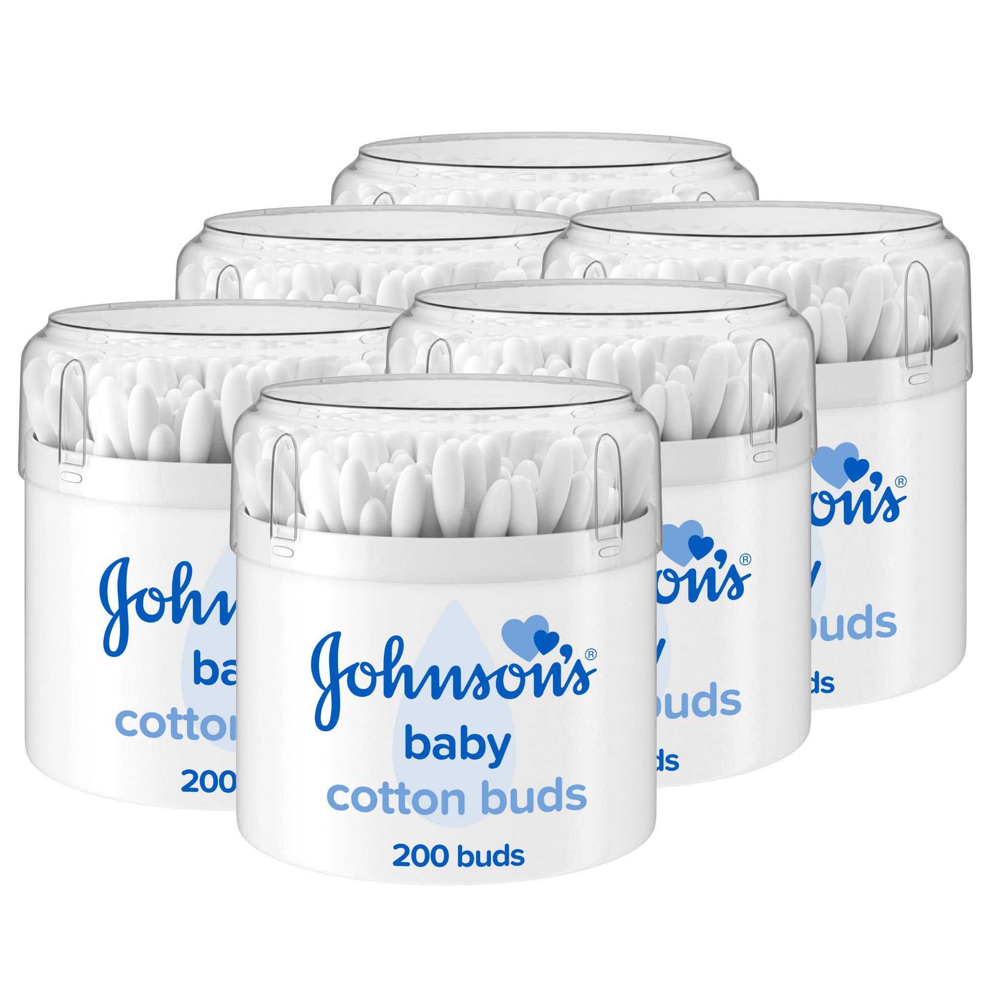 JOHNSON'S Baby Cotton Buds (200) Pack of 6 Naturally Absorbent with