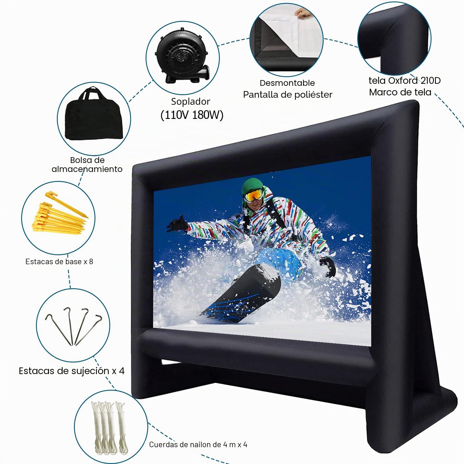 XHYCPY 16ft Inflatable Movie Screen Outdoor Projector Screen with Air Blower Storage Bag - Front/Rear Projection, Easy Set Up Blow Up Screen for Backyard Movie Night, Theme Parties, Celebrations