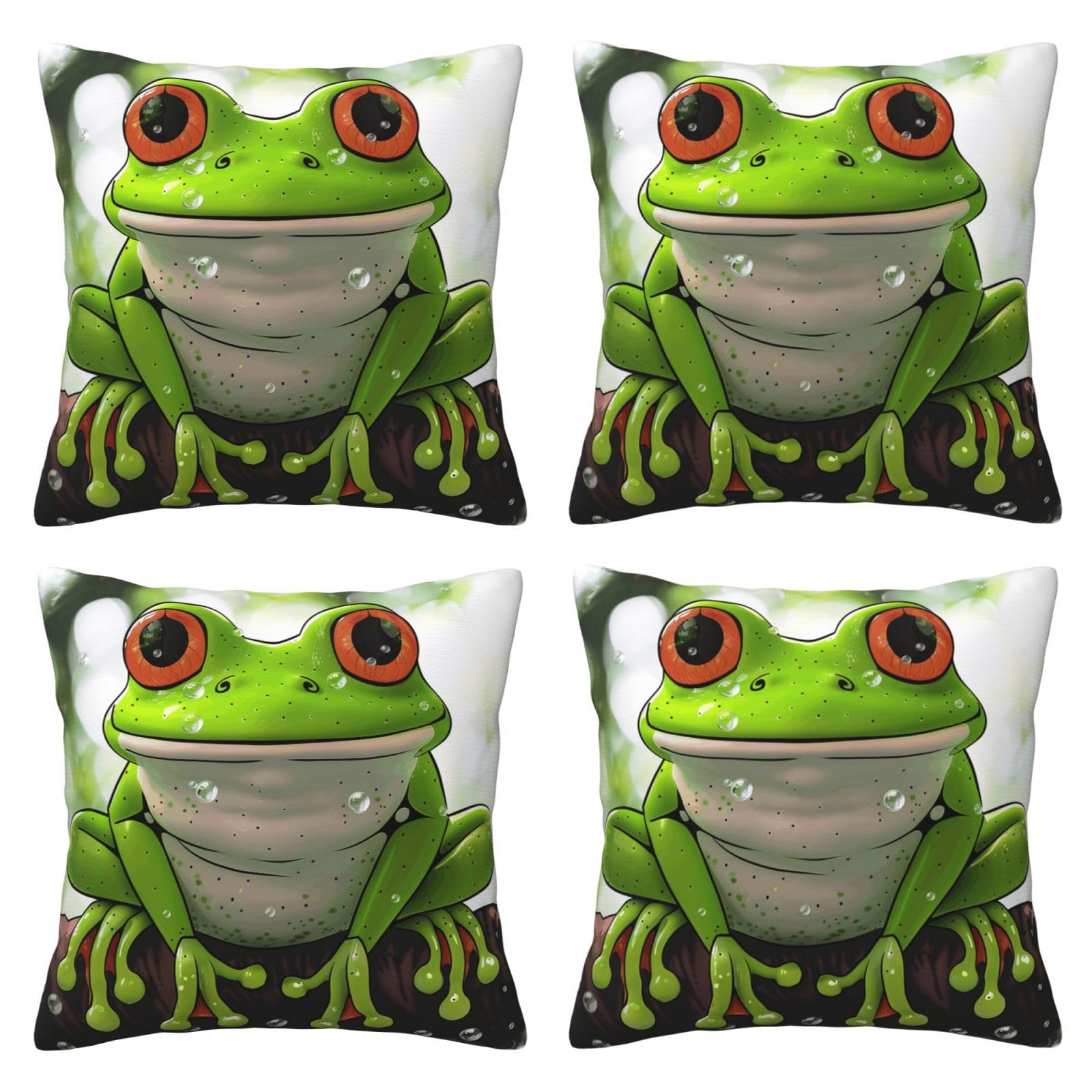 Cute Frog Art Throw Pillow Cases 4 Pack Square Pillowcases Super Soft Pillow Protectors With Zipper for Couch Livingroom Sofa Bed Office Car,30x30 CM