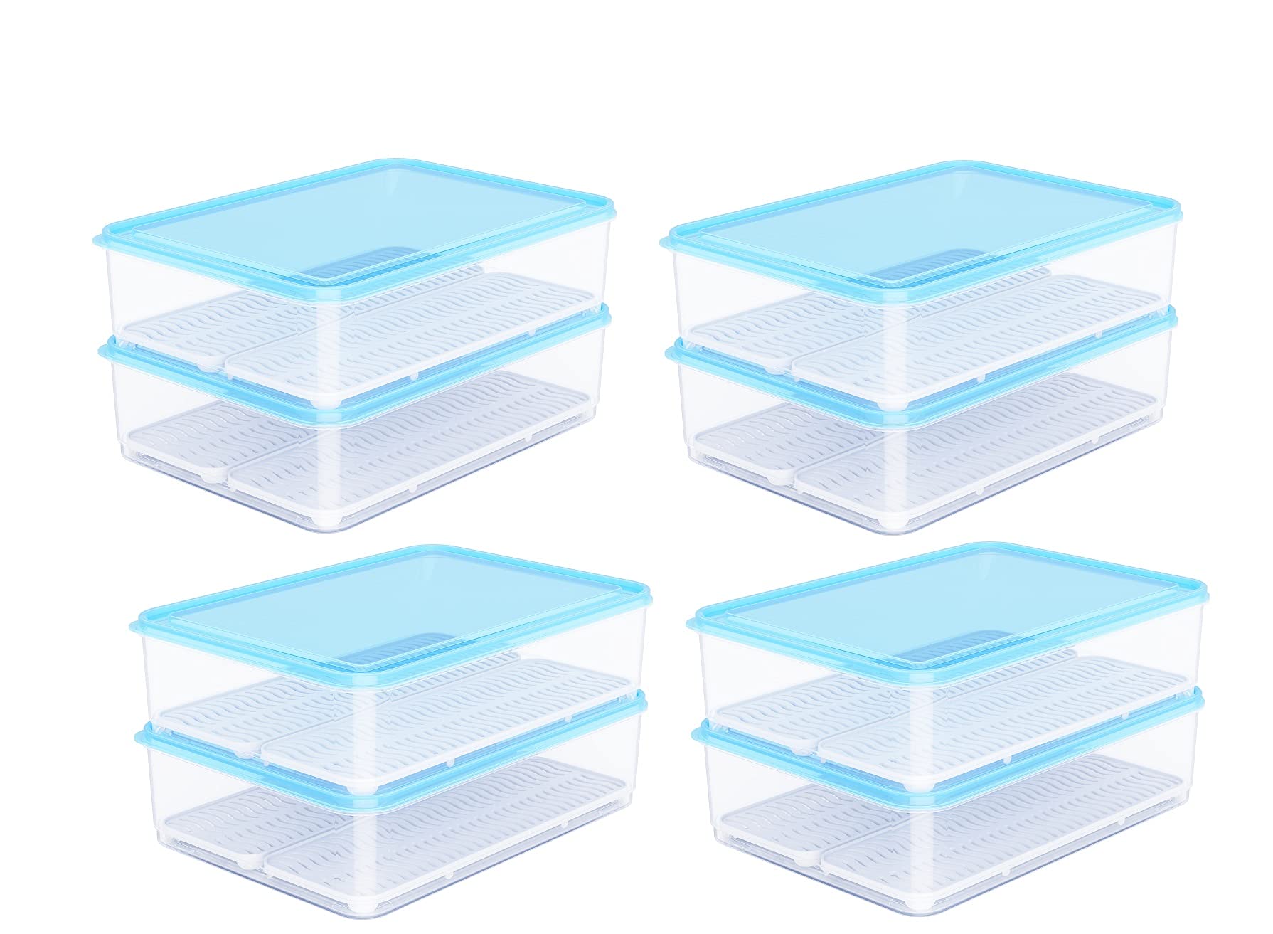 Kühlschrank Organizer Küchen Ordnungssystem Set mit Deckel groß Stapelbar Transparent Speisekammer Vorratsbehälter Tiefkühldosen Gefrierdosen Frischhaltebox (40 Liter (8 * 5L, 16*Gitter))