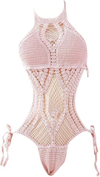 Womens Crochet One Piece Swimsuit Strappy High Waist Bathing Suit Sexy Hollow Teddy Lingerie Bodysuit