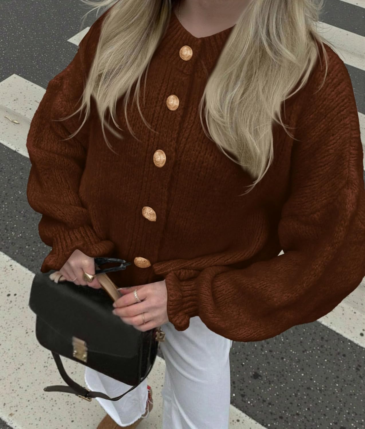 PRETTYGARDEN Womens Cropped Cardigans Trendy 2026 Ruffle Open Front Chunky Knit Sweater Oversized Button Down Fall Clothes - Image 3