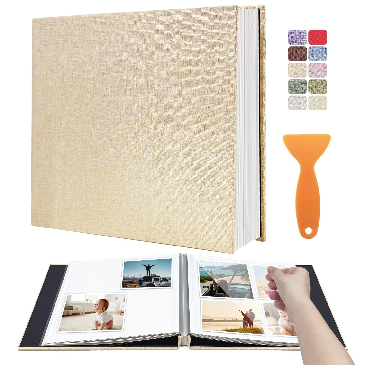 Grand album photo autocollant en lin magnétique de 40 pages