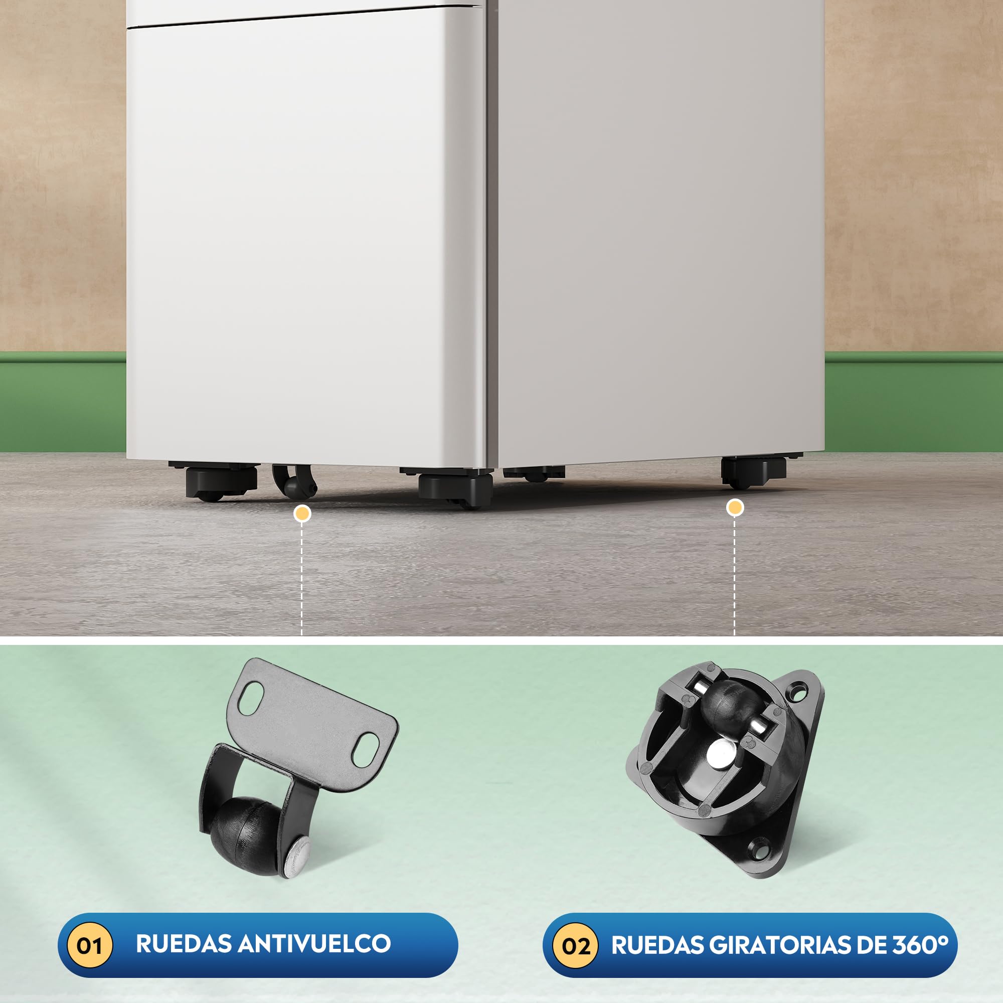DEVAISE Carrito de Oficina con 3 Cajones Bloqueables, Mueble Bajo Escritorio Multifunción, Repositorio para Impresora y Archivador con Ruedas, Blanco