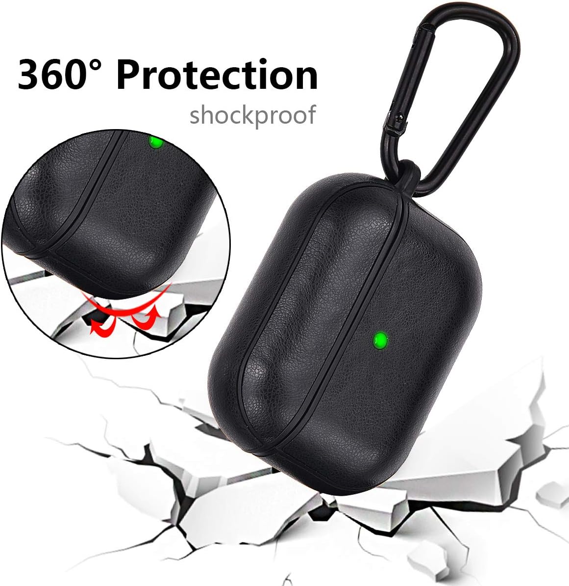 CAGOS Compatible with Airpod Pro Case Leather Airpods Pro Protective Case Cover with Black Keychain for Apple Airpods 3 Charging Case (Black)