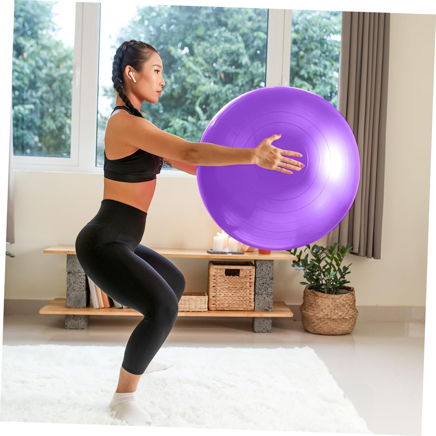 Exercise Ball Thick Workout Ball Pump Yoga Accessory Balancing Trainer Reusable Stylish Purple