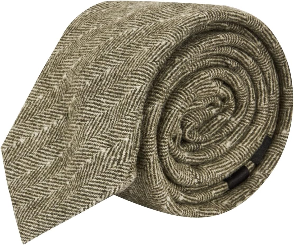 King & Priory Sage Green Herringbone with Pinstripe Necktie, Tweed