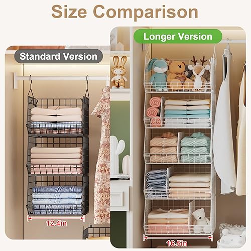 Miniatura 6 de Estantes colgantes de armario extra grandes de 5 niveles con divisor, 2 pares de ganchos, 16.5 pulgadas de largo x 11.8 pulgadas de ancho x 51.4