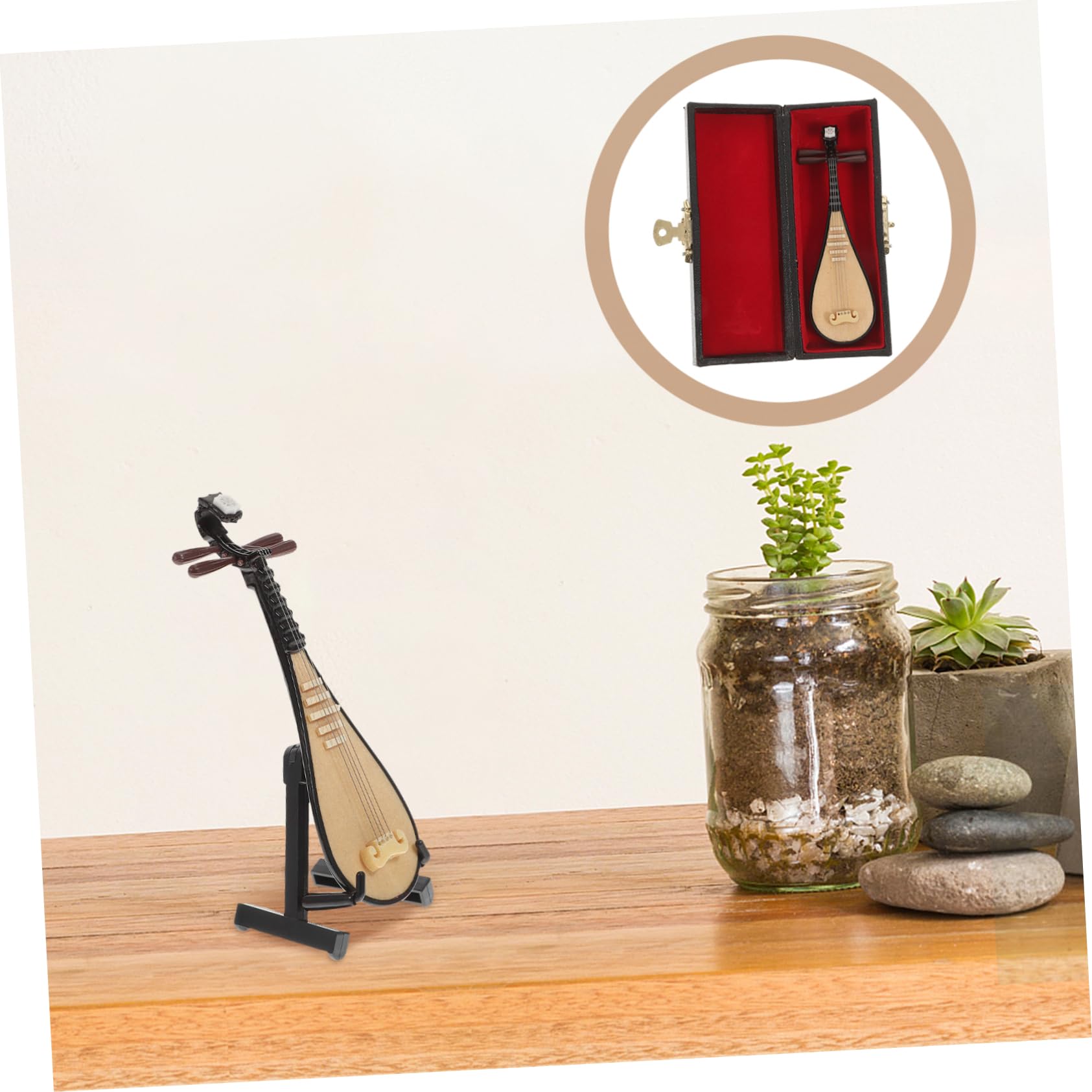 Vaguelly Modèle Miniature de Pipa Instrument de Musique Compact et Léger en Bois et Plastique Accessoire Unique pour Décoration et Photographie