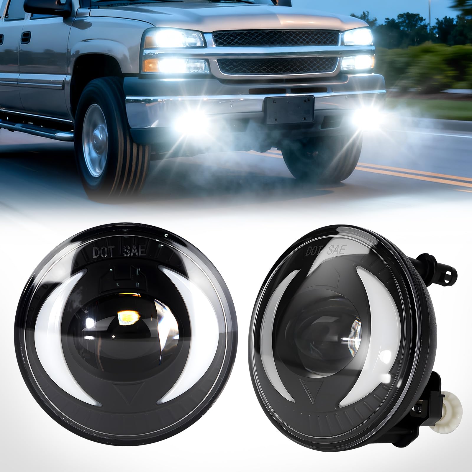 Fog Lights Compatible with 1999-2002 Chevy Silverado 1500 2500/2001 2002 Silverado 1500HD 2500HD 3500/2000-2006 Tahoe Suburban 1500 2500(Clear Lens) — view 35