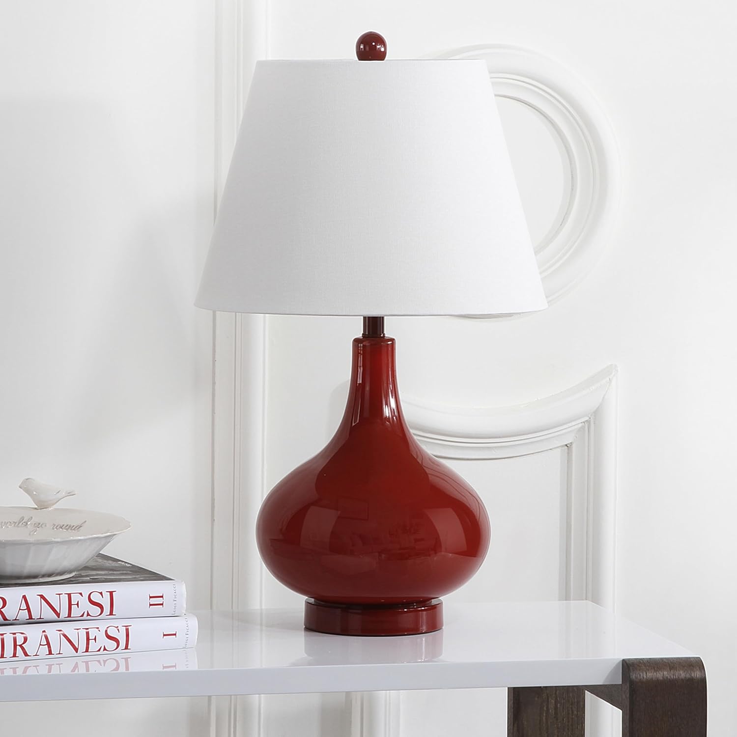 SAFAVIEH Lighting Collection Amy Modern Contemporary Red Gourd Glass 24-inch Bedroom Living Room Home Office Desk Nightstand Table Lamp Set of 2 (LED Bulbs Included)